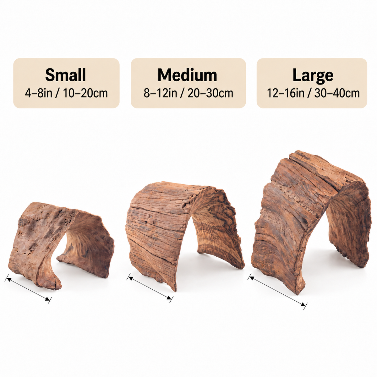 Natural Wood Half Log Hide for Aquariums & Terrariums – Hollow Driftwood Cave, 3 Sizes