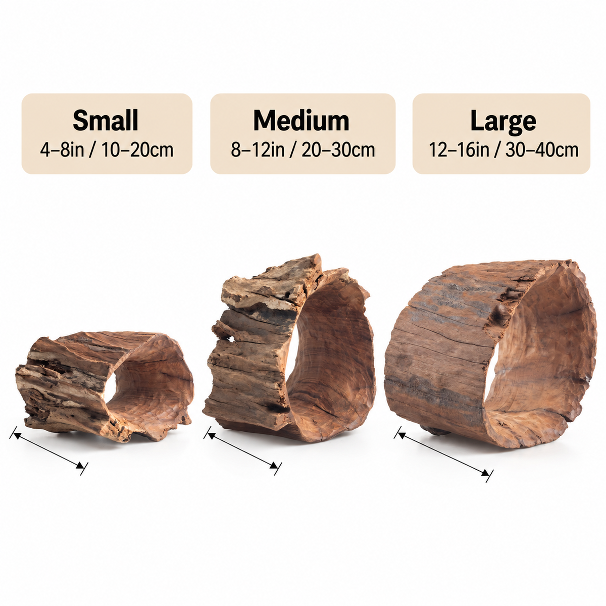 Natural Hollow Log Hide for Aquariums & Terrariums – Wooden Cave Shelter, 3 Sizes
