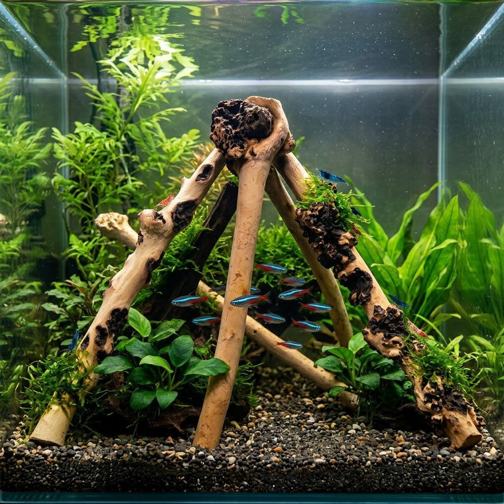 Natural Sava Wood Driftwood – 4-Piece Aquarium Aquascaping Set for Fish Tanks & Terrariums