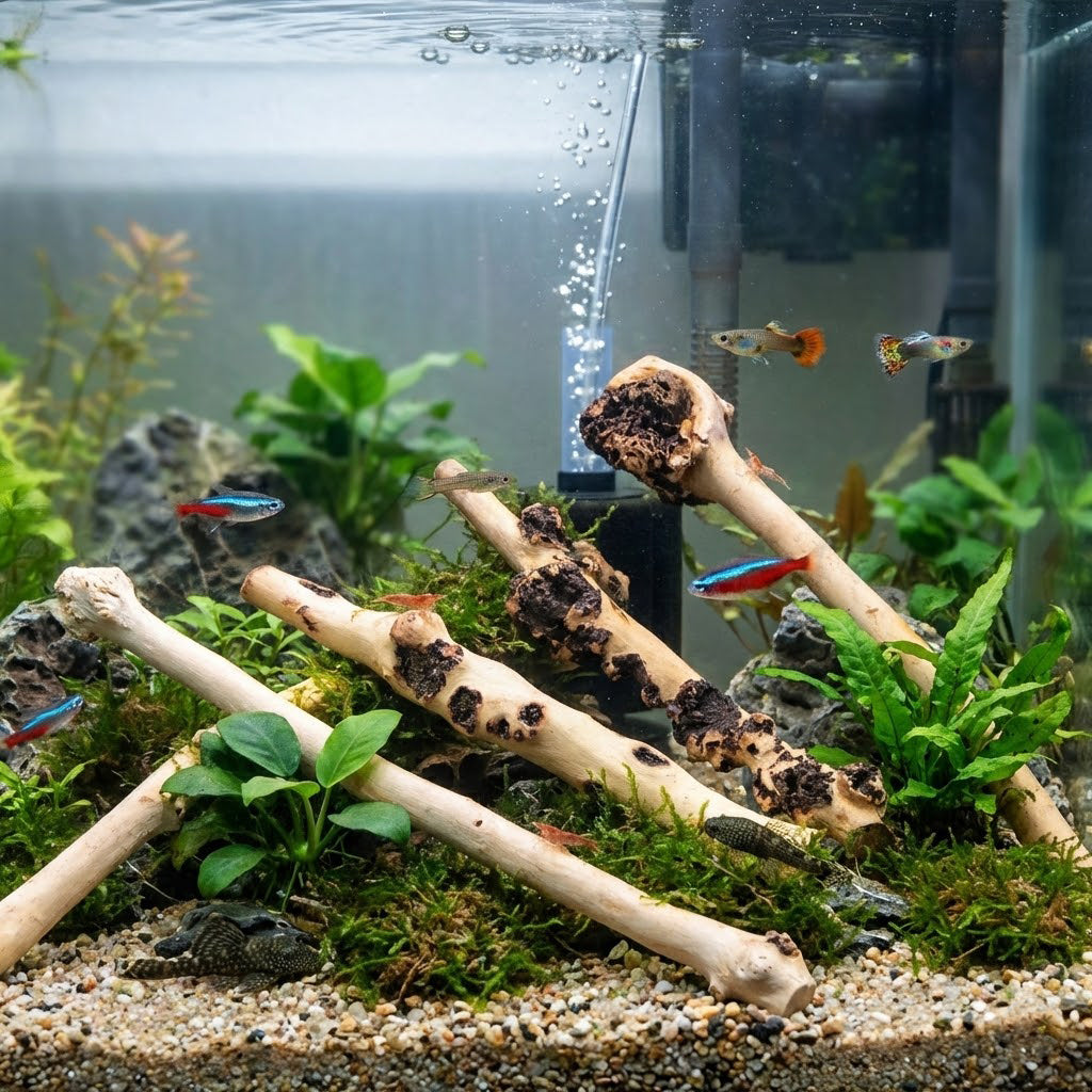 Natural Sava Wood Driftwood – 4-Piece Aquarium Aquascaping Set for Fish Tanks & Terrariums