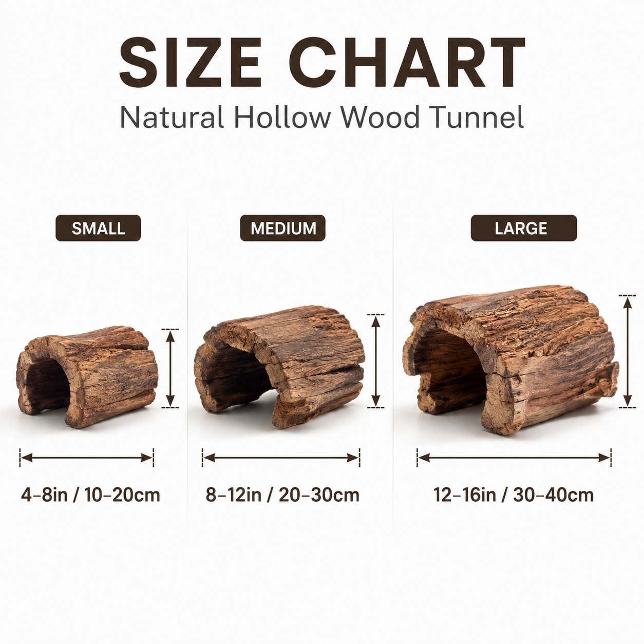 Natural Hollow Log Hide for Aquariums & Terrariums – Wooden Cave Shelter, 3 Sizes