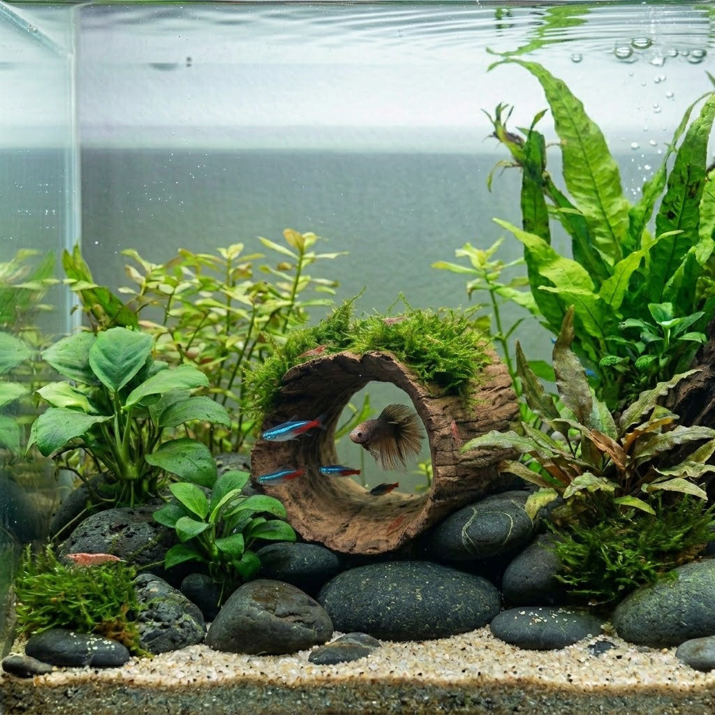 Natural Hollow Log Hide for Aquariums & Terrariums – Wooden Cave Shelter, 3 Sizes