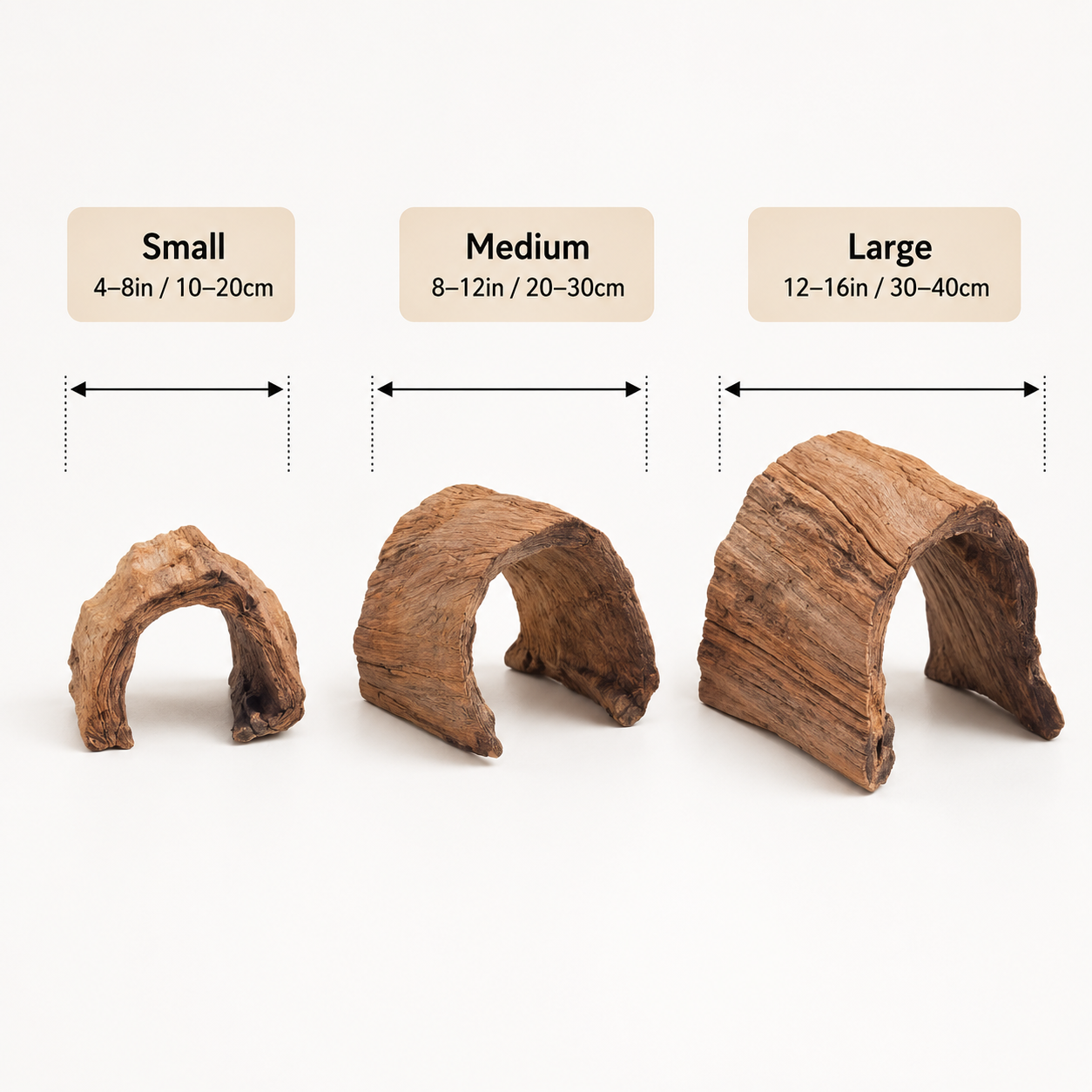 Natural Wood Half Log Hide for Aquariums & Terrariums – Hollow Driftwood Cave, 3 Sizes